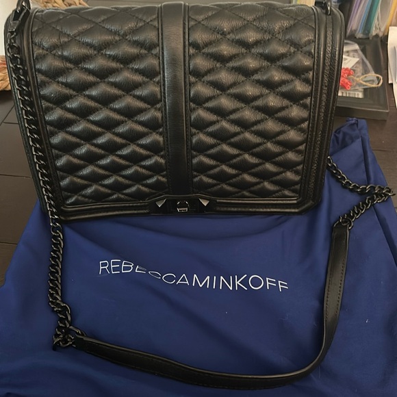 REBECCA MINKOFF BLACK LEATHER JUMBO LOVE CROSSBODY BAG - Picture 1 of 7